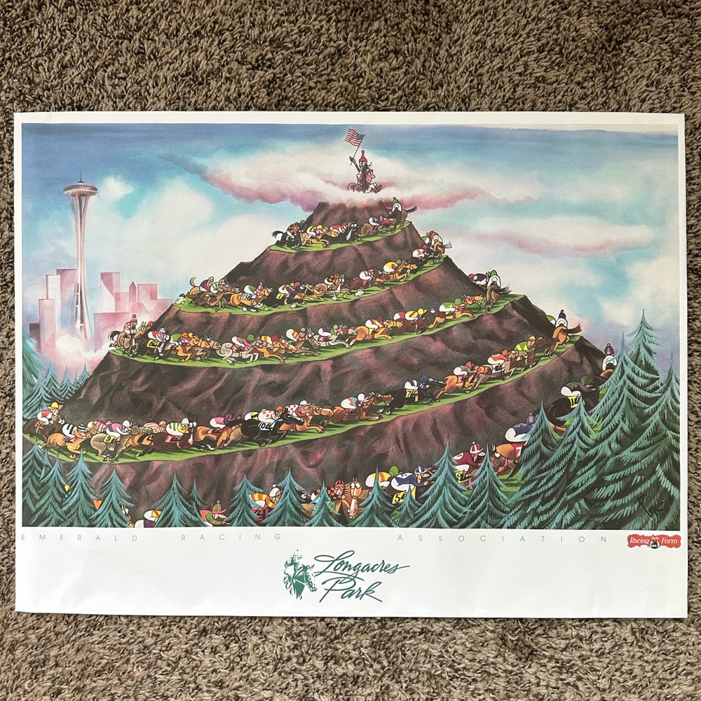 Longacres Park Horse Racing Poster Emerald Racing Association Seattle 18x24 Vtg
